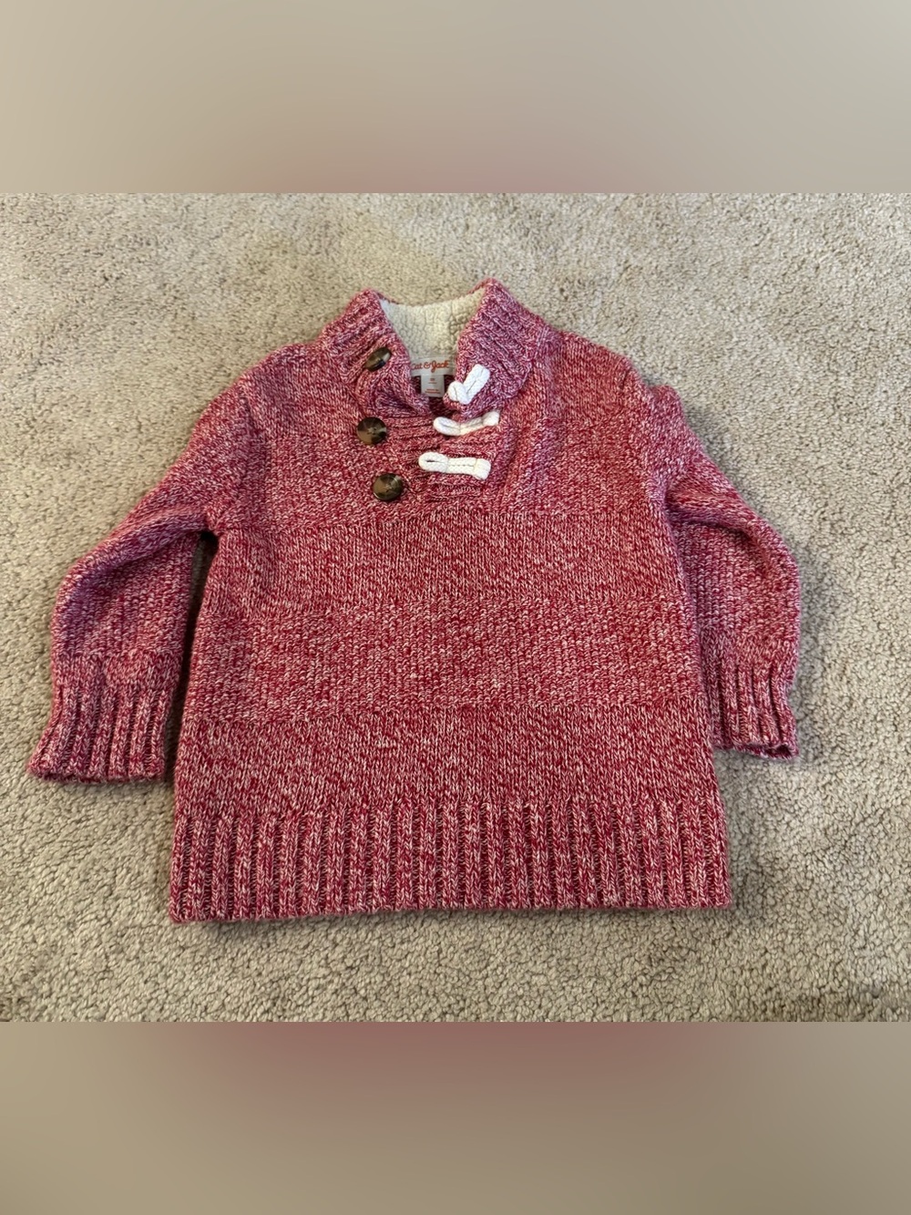 Cat & Jack Boys Marled Red Toggle Cowl Sweater Size 2T